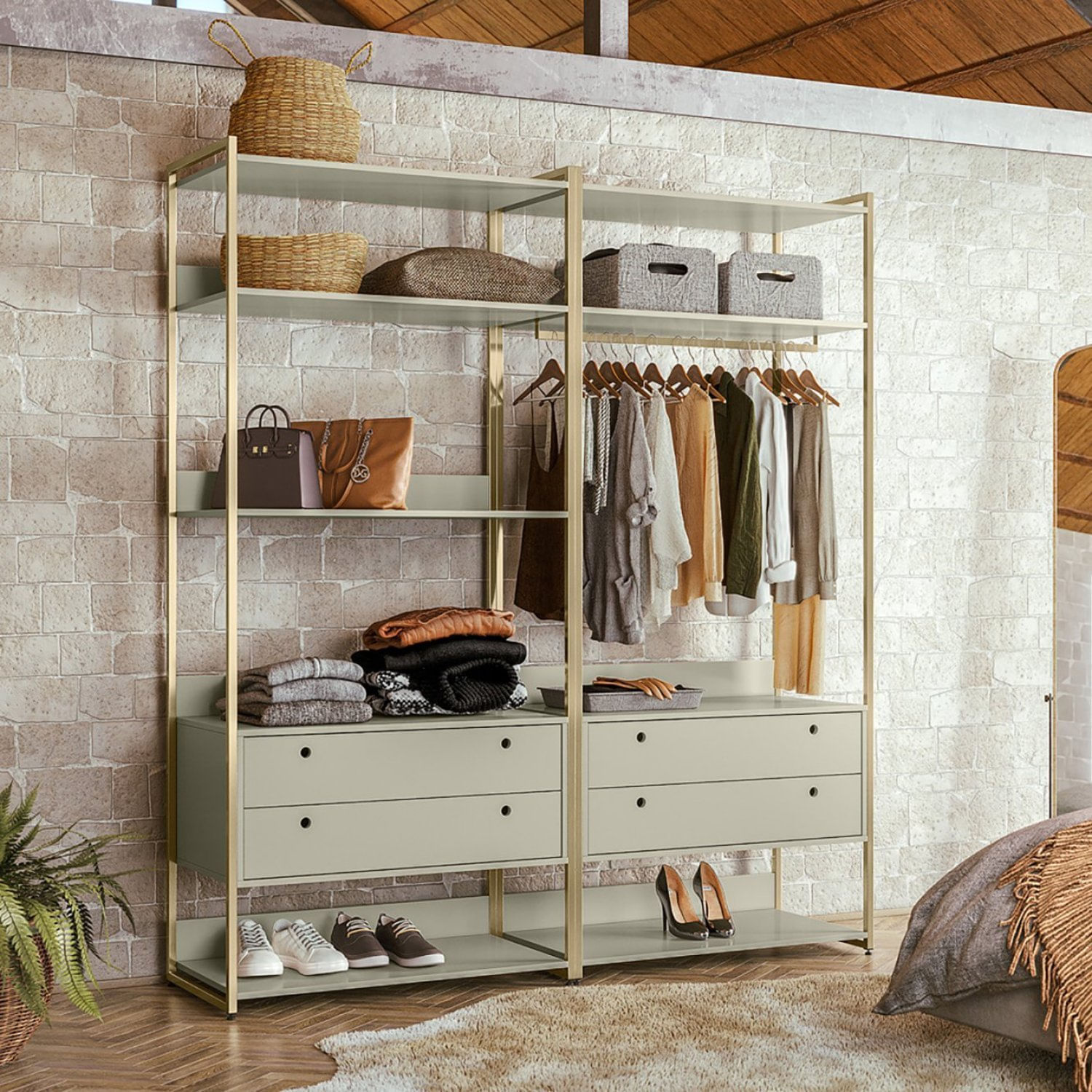 Guarda Roupa Closet Modulado Industrial 4 Gavetas Olivar Off White