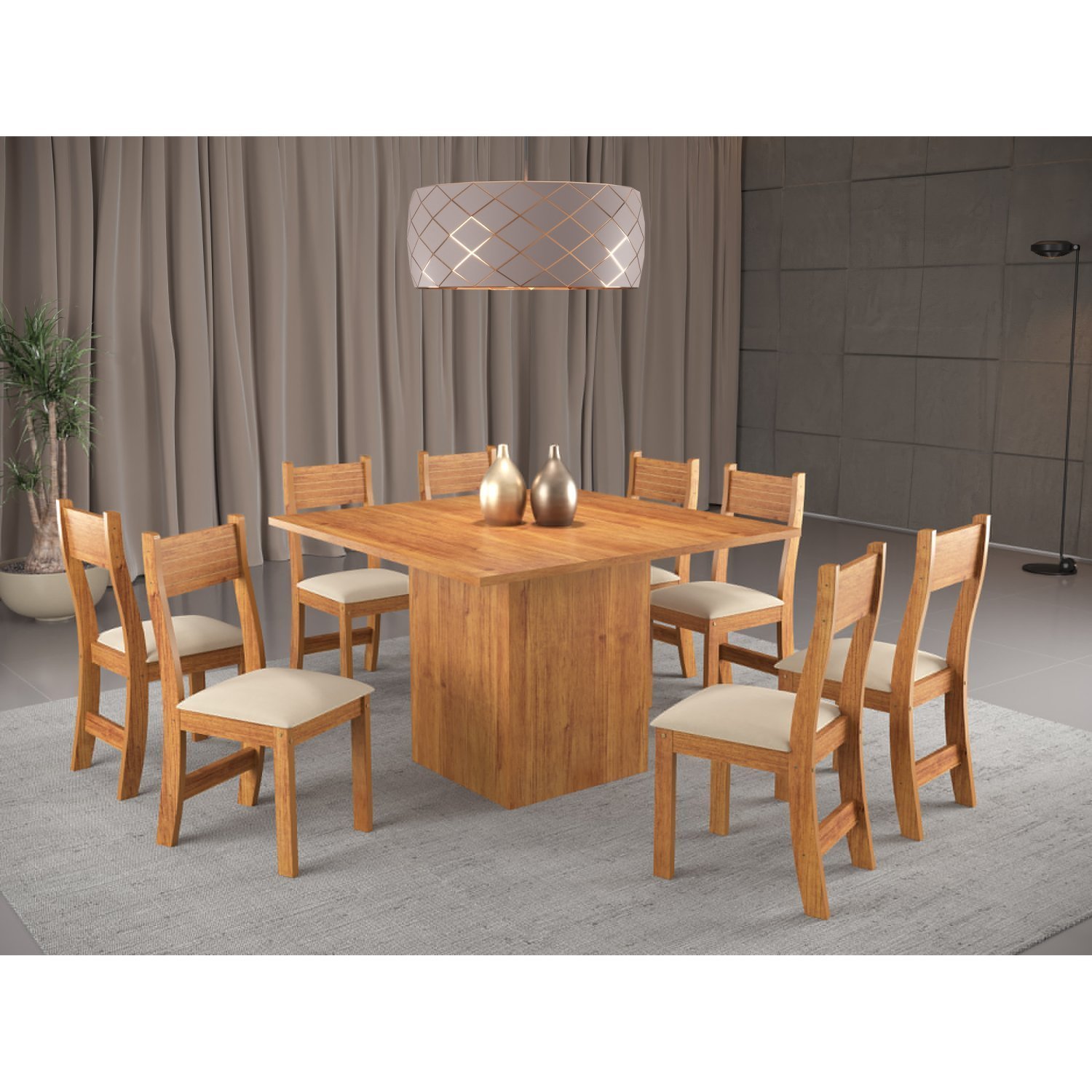 Conjunto Sala De Jantar Mesa Acord Com 8 Cadeiras Brisa Viero Mel/bege