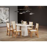 Conjunto Sala De Jantar Mesa Jordania Com 6 Cadeiras Sol Viero Off White/blonde/mel/bege