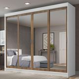 Guarda-Roupa Casal Austin 4 Portas de Espelho 3 Gavetas Branco