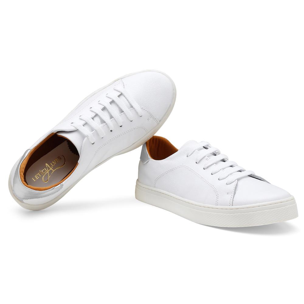 Tênis Casual Feminino Metalizado Dia A Dia Conforto Leve Branco 34