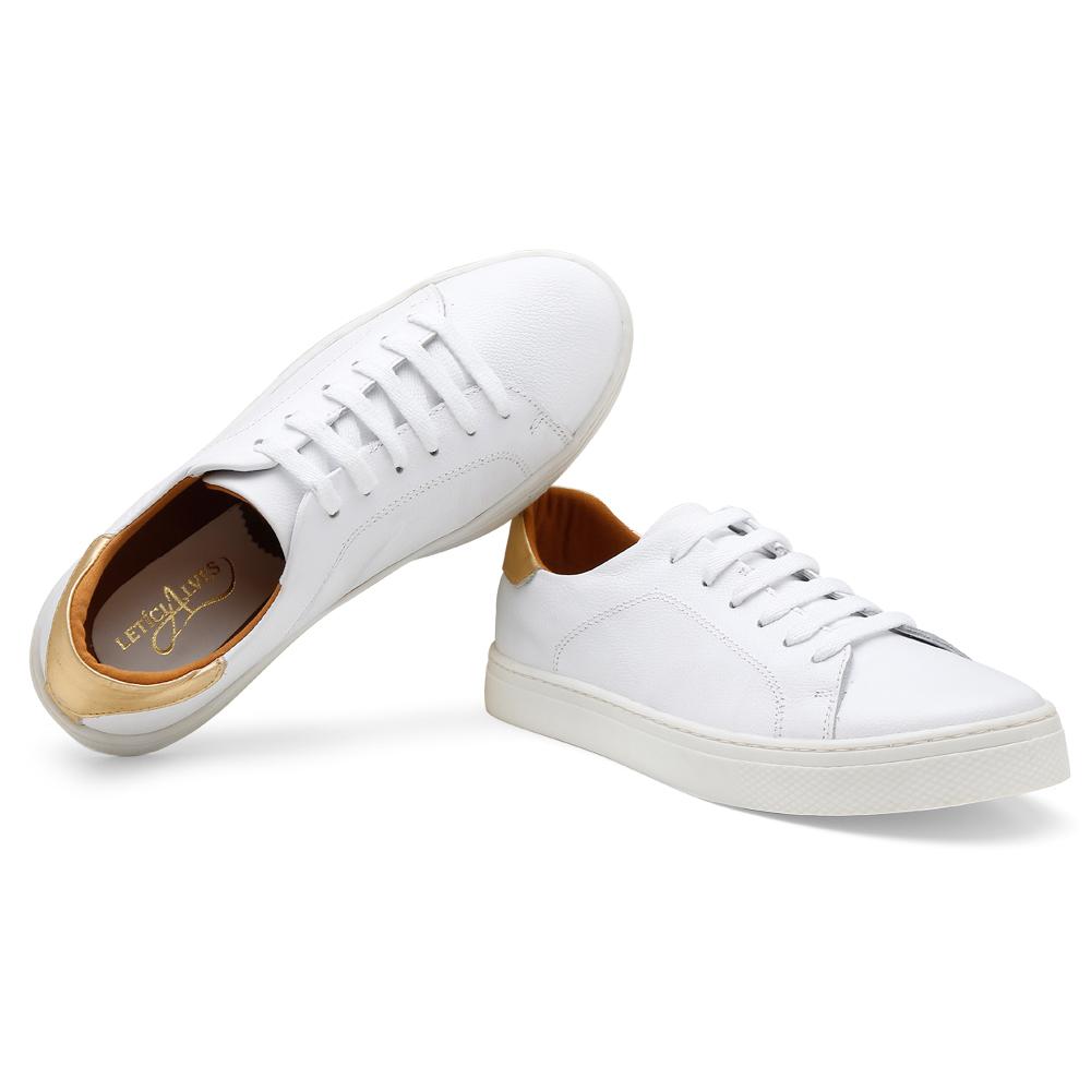 Tênis Casual Feminino Metalizado Dia A Dia Conforto Leve Branco+dourado 35