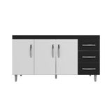 Balcão Gabinete De Pia Sem Tampo 3 Gavetas 3 Portas Isabel 155cm Branco/preto Cor Preto