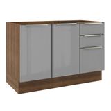 Balcão Gabinete De Pia 120cm 2 Portas 3 Gavetas Rustic Cinza