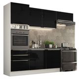 Cozinha Lux Com Armário E Balcão 6 Portas 3 Gavetas Branco Preto