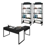 Kit Escritório 1 Mesa Em L E 2 Estantes Industrial M18 Preto