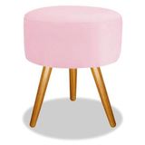 Puf Puff Magnus Redondo Decorativo Pé Palito Suede Rosa Bebê