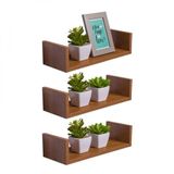 Kit 3 Prateleiras U 40 X 15cm Freijó Suporte Invisível