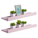 Kit 2 Prateleiras Porta Quadros 100 X 10cm Rosa Claro Suporte Invisível