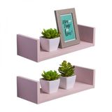 Kit 2 Prateleiras U 50 X 20cm Rosa Claro Suporte Invisível