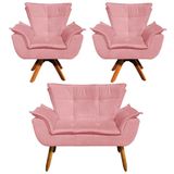 Kit 01 Namoradeira E 02 Poltronas Opala Suede Rose