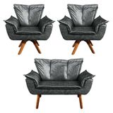 Kit 01 Namoradeira E 02 Poltronas Opala Corano Preto