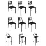 Kit 6 Cadeiras E 3 Banquetas Luiza Gourmet-assento Preto