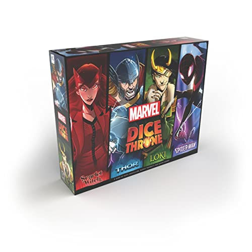 Marvel Dice Throne Jogo De Dados Competitivo P/ 2-4 Jogadores C/ 4 Caixas De Heróis - Feiticeira, Thor, Loki, Spider-man. Licenciado Oficia