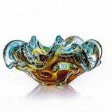 Centro de Mesa de Murano São Marcos - Cristal Azul com Âmbar 22cm