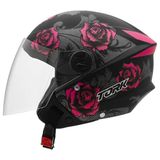 Capacete Aberto New Liberty 3 Flowers Rosa Preto Brilho 58