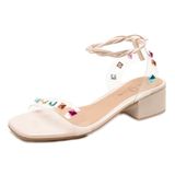 Sandalia Vinil Transparente Com Tachas Spikes Colorido Metalizado Feminina Saltinho Quadrado