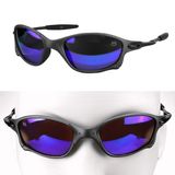 Oculos Sol Metal Azul Lupa Preto Proteção Uv Praia + Case