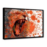 Quadro Decorativo Textura Cx Alta Rugido Leão 1 Pç 40x60  Titulo Moldura Preta
