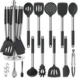 Conjunto De Utensílios De Cozinha De Silicone, Eagmak 14pcs Aço Inoxidável Cozinha De Silicone Utensílios Espátula Conjunto Espátula Com Suporte Para