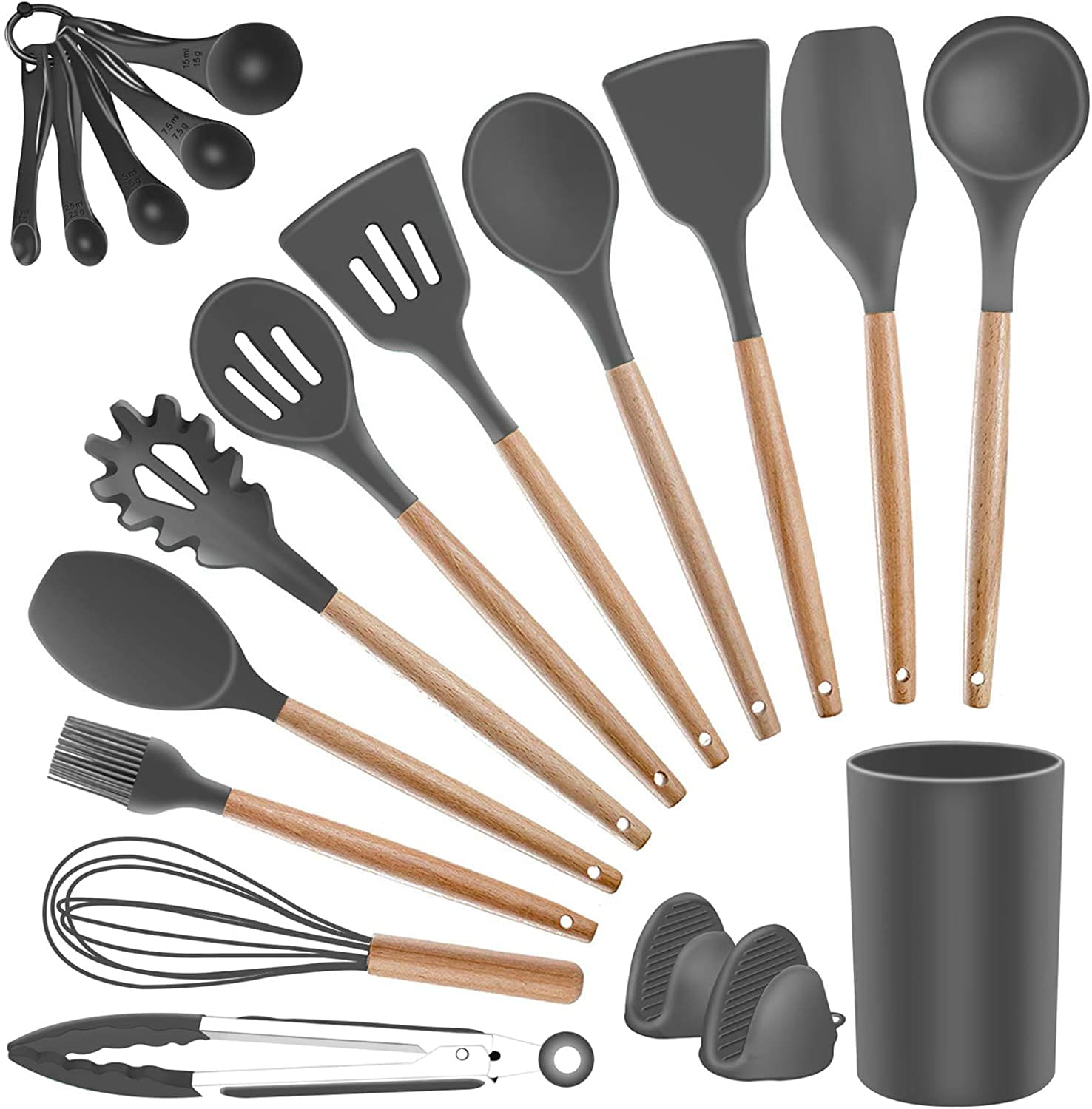 Utensílios De Cozinha De Silicone Conjunto Com Suporte - Szbob Aquecedores De Cozinha Resistentes Ao Calor Conjunto Para Panelas Antiaderente, Sopa D