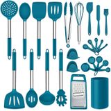 Conjunto De Utensílios De Cozinha Lianyu 27 Pcs Com Suporte, Utensílios De Cozinha De Silicone Conjunto Espátula Com Alça De Aço Inoxidável, Ferramen