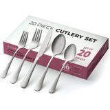 Conjunto De Prata De Aço Inoxidável De 20 Peças - Conjunto De Flatware Finalizado Com Espelho Atraente - Servindo Para 4, Conjunto De Talheres Clássi