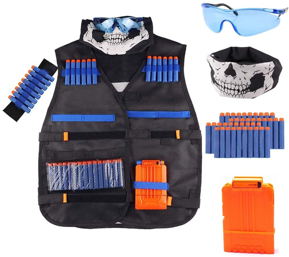 Kit De Colete Tático Infantil Para Nerf Guns N-strike Elite Series Com 40 Pcs Refil Darts,1 Clipes De Recarga, 1 Máscara De Facetube, 1 Faixas De Pul