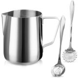 Jarra De Jarro De Espuma De Leite - 12oz/350ml Copo De Ferramentas De Café De Aço Inoxidável - Adequado Para Expresso, Arte Latte E Leite Espumando,