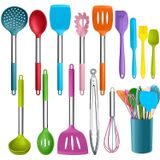 Lianyu 15-piece Cozinha Cozinha Utensílios De Cozinha Conjunto Com Suporte, Ferramentas De Cozinha De Silicone Alça De Aço Inoxidável, Spatula Sloted