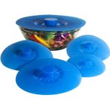 Silicone Bowlbras Conjunto Azul De 5 Tampas De Selo De Sucção Reutilizável Para Tigelas, Potes, Copas. Comida Segura. Aderência Natural, Alças De Blo
