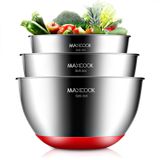 Maxcook Tigela De Salada De Aço Inoxidável, Tigela De Mistura De 3 Peças Com Fundo Antiderrapante Tamanho 1.0, 2.1, 2,6 Quarts, Projeto De Acabamento