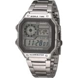 Relógio De Quartzo De Bateria De 10 Anos Da Casio Men Com Correia De Aço Inoxidável, Prata, 24.1 (modelo: Ae-1200whd-7avcf)