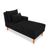 Divã Chaise Chloe 160 Cm Veludo Preto Pés Chanfrado Castanho D'rossi