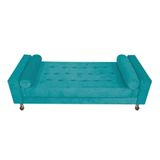 Recamier Baú Félix Solteiro 195cm Suede Azul Turquesa