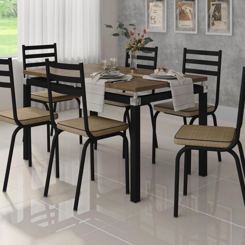 Mesa 6 Cadeiras Malva 136cm Preto Nature Assento