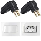 Tomada 20A + Interruptor 10A Embutir Móvel Branco + 2 Plug Macho 90 Graus Preto