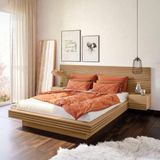 Cama Casal/Queen com Cabeceira e Mesa de Apoio Samambaia - Cabeceira em Madeira Carvalho
