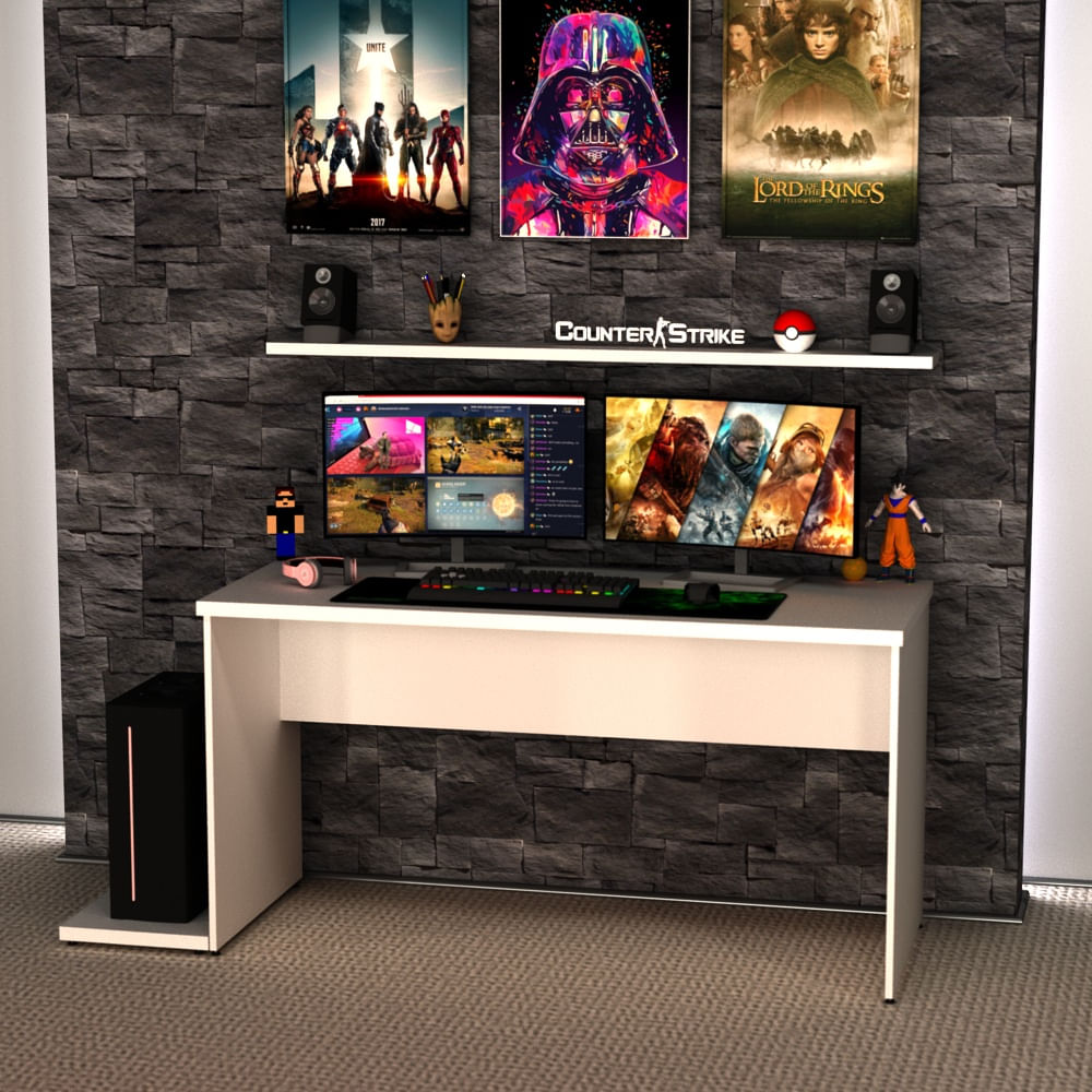 Mesa Gamer Escrivaninha 1400x600 Netmobil - Branco