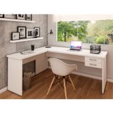 Mesa De Escritório Em L 1.60x1.50 Com Gaveteiro Tampo 30mm Netmobil - Branco