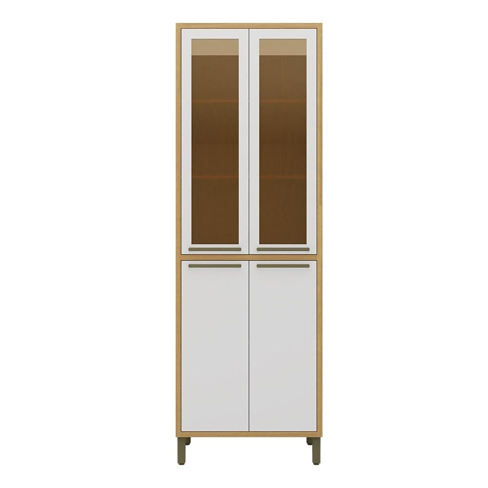 Paneleiro Duplo Para Cozinha Com 4 Portas E Vidro Reflecta 100% Mdf Syrah Rio Doce Amendoa/branco