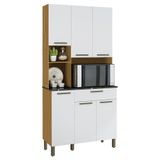 Cozinha Compacta Com 6 Portas 1 Gaveta 100% Mdf Tannat Gold Rio Doce Amendoa/branco