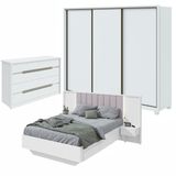 Quarto Com Guarda-roupa 3 Portas 6 Gavetas,  cômoda Urban 8 Gavetas E Cama Solaris Branco