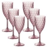 Kit Taças De Vinho 330ml De Plástico Cristal Rosa 6 Peças Plasutil