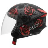 Capacete New Liberty 3 Flowers Vermelho Preto Fosco 58