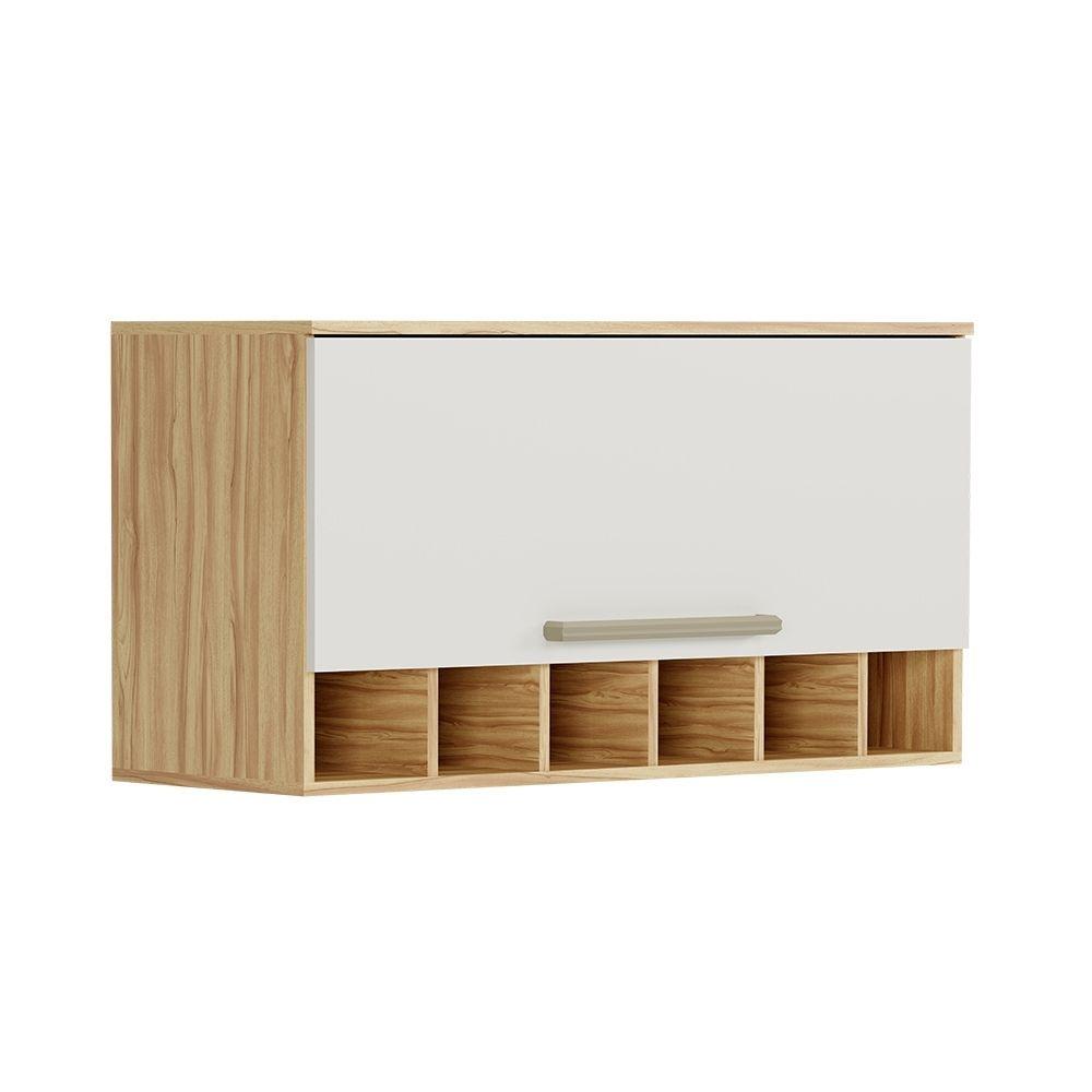 Armário Aéreo De Cozinha Com 1 Porta E Mini Adega 100% Mdf Napoli Prime Rio Doce Amendoa/offwhite