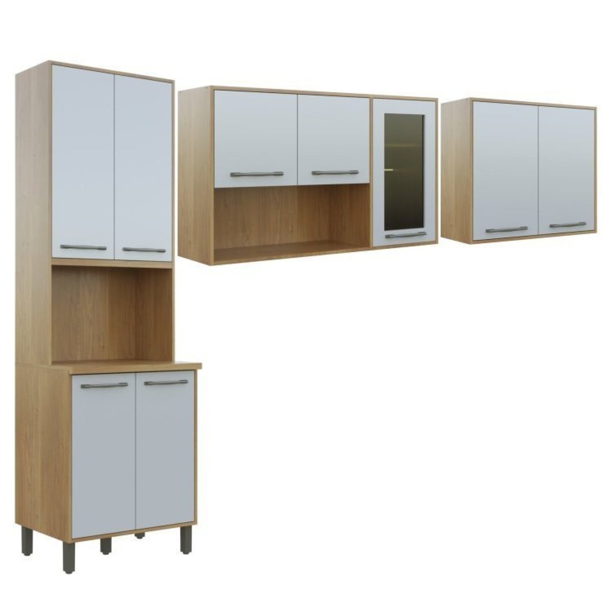 Cozinha Compacta Austria Com 1 Paneleiro 4 Portas Com Nicho E 2 Aereos Cinamomo/off White