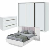 Quarto Com Guarda-roupa 3 Portas 6 Gavetas, Cômoda Urban 8 Gavetas E Cama Solaris Branco