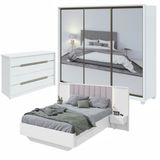 Guarda-roupa Casal  Super Glass, Cômoda Urban E Cama Casal Solaris Branco