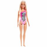 Boneca Articulada Barbie Praia Maio Rosa Xadrez Loira Mattel